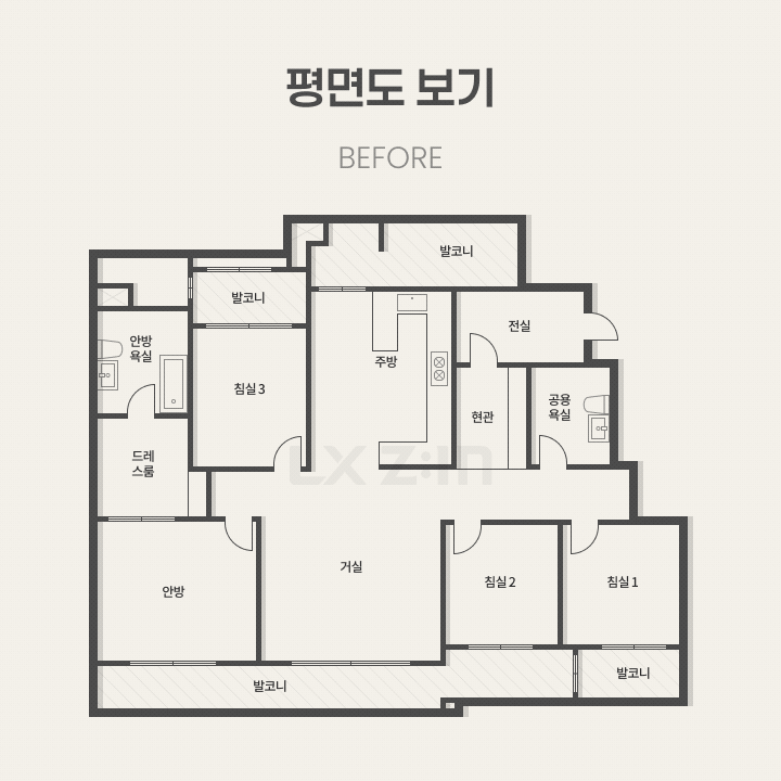 울산시 신정동 문수로아이파크2단지 51평, 시공 전후 평면도 