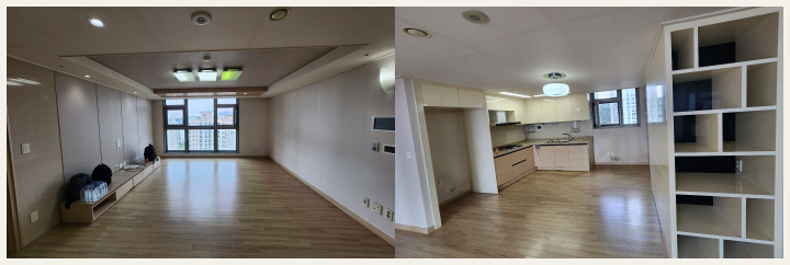 부산시 남구 대연힐스테이트푸르지오 아파트 33평, 공간 활용에 아쉬움이 있고 생활 동선까지 불편하게 느껴졌던 시공전 모습