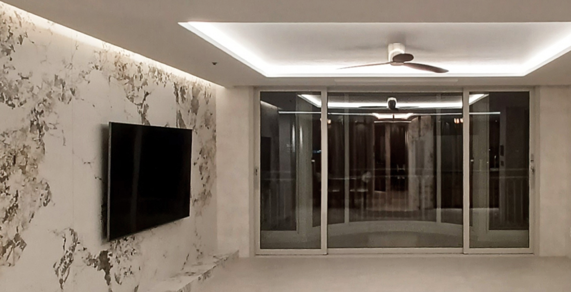 자연스러운 회벽 질감의 LX Z:IN 벽지 디아망을 시공해 고급스러운 분위기 연출